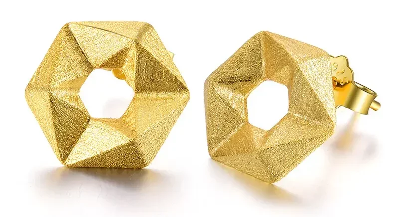 Brinco Minimalista Hexagonal de Prata 925 e Ouro 18K