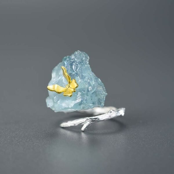 Imagem do Anel Borboleta Aquamarine em Prata 925 e Ouro 18k | ARISCA